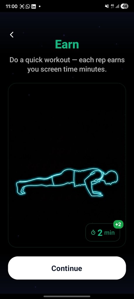 ScrollToll earn screen — a workout earns screen-time minutes