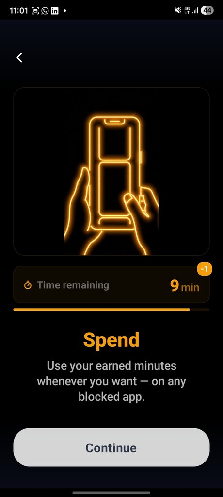 ScrollToll spend screen — using earned minutes