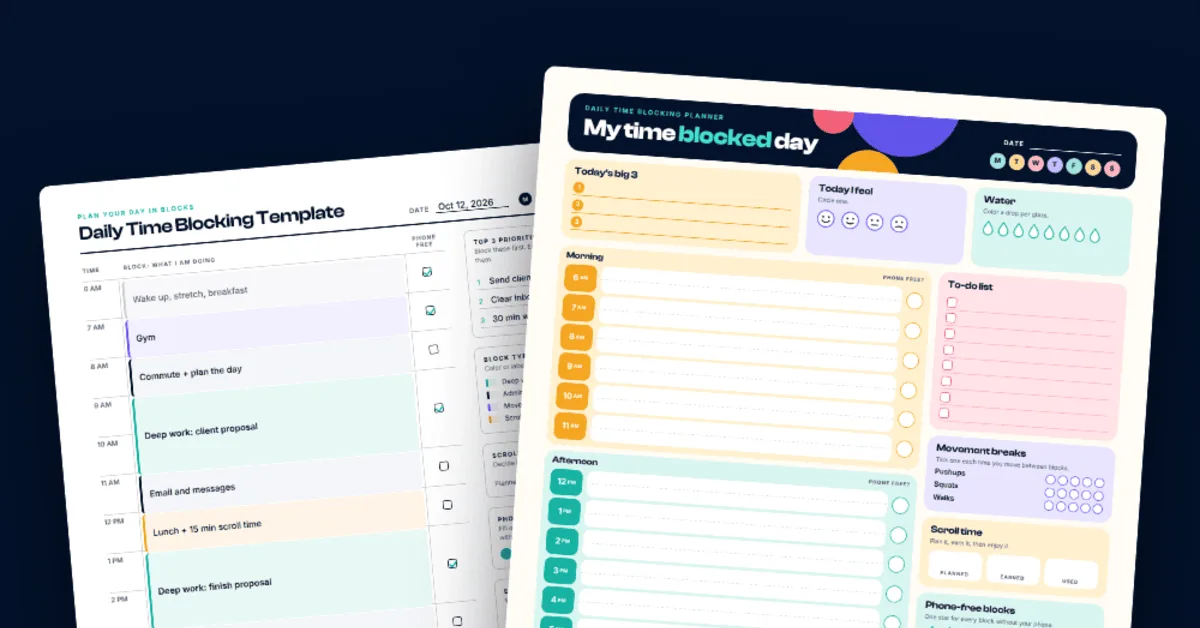 Free Time Blocking Template: Printable PDF in 2 Styles